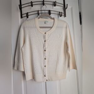 Kate Spade Fine Knit Wool Cardigan, M, Cream